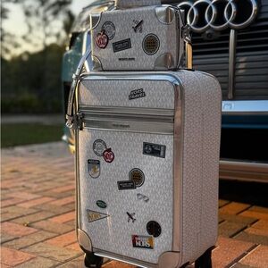 Small Embellished Signature Logo Suitcase in white
